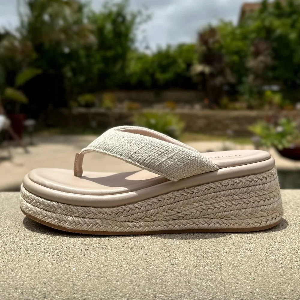 BAMBOO Cream Platform Espadrille Thong Sandals